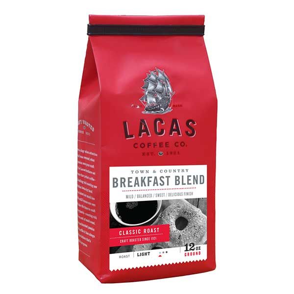 Lacas Coffee Company, Town & Country (Breakfast Blend), Medium Fine Ground Coffee, 2/12oz Bags