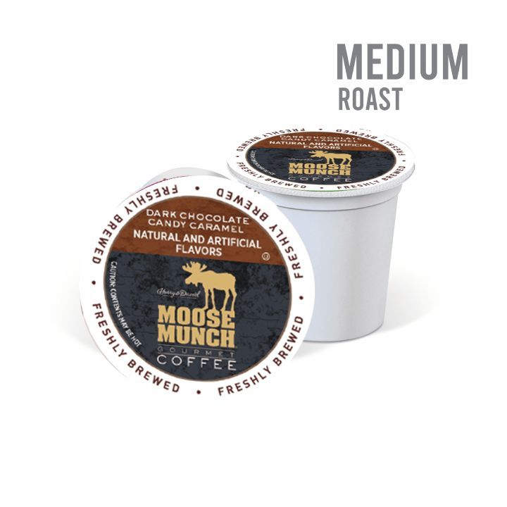 Moose Munch Coffee By Harry & David, Dark Chocolate Candy Caramel, 100 Single Serve Cups