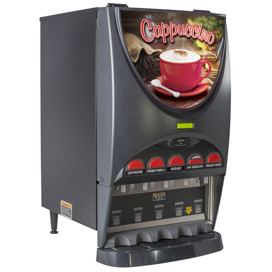 BUNN® Bunn 37000.0022 IMIX-5 BLK HW Powdered Cappuccino Dispenser With Top Hinged Door And Hot Water Faucet - 5 Hoppers