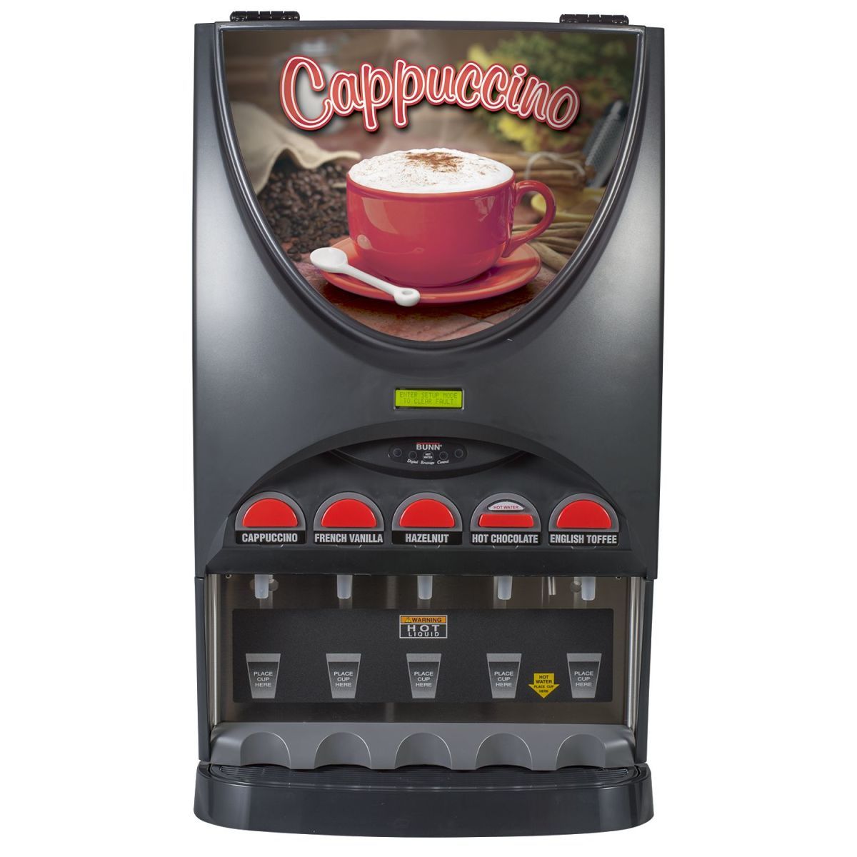 BUNN® Bunn 37000.0022 IMIX-5 BLK HW Powdered Cappuccino Dispenser With Top Hinged Door And Hot Water Faucet - 5 Hoppers