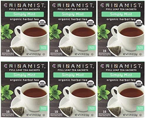  China Mist - Simply Mint Herbal Full Leaf Tea Sachet, 15 Count Box - Biodegradable And Individually Wrapped (6 Pack)