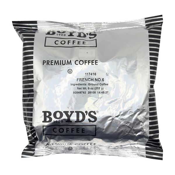  Boyd's French No. 6 Ground Coffee, Dark Roast, 9 Oz – Bold & Smoky Flavor