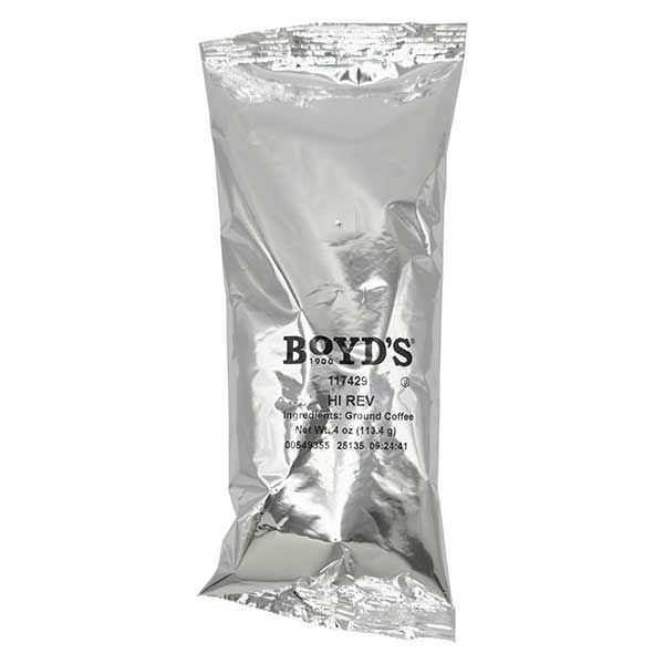  Boyd's Hi-Rev Ground Coffee, Medium-Dark Roast, 3 Pack – 4 Oz Portions