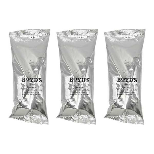  Boyd's Hi-Rev Ground Coffee, Medium-Dark Roast, 3 Pack – 4 Oz Portions
