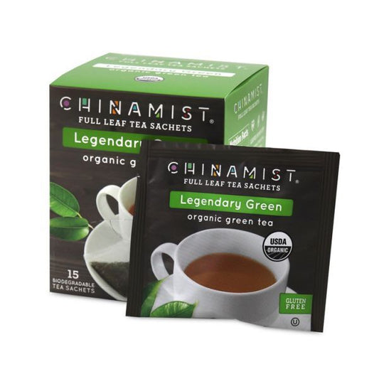  China Mist - Legendary Green Organic Black Full Leaf Tea Sachet, 15 Count Box