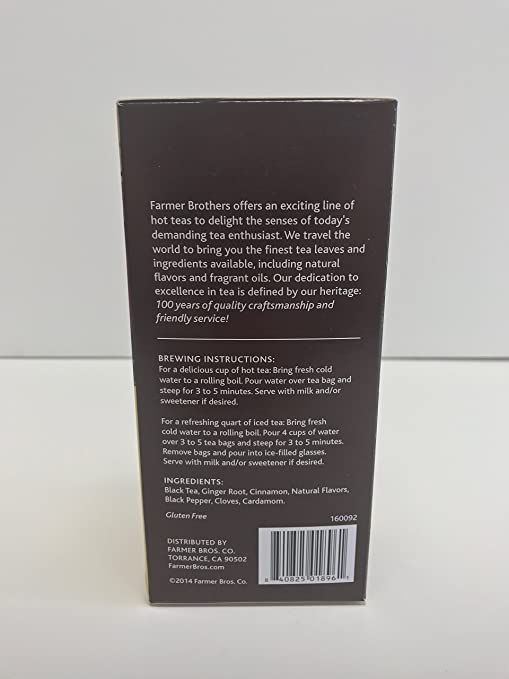  Farmer Brothers Premium: Chai Spice Hot Tea, 6/25 Ct Tea Boxes