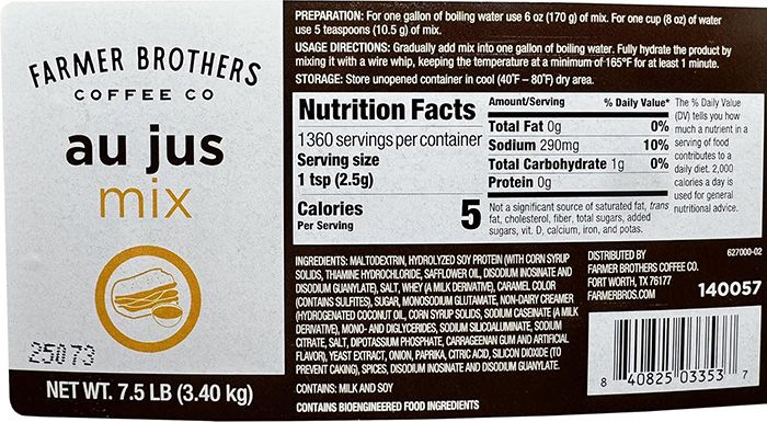  Farmer Brothers Au Jus Mix, 7.5 Lb Container – Rich Beef Flavor Seasoning, Foodservice Bulk Powder, Makes Savory Au Jus Sauce