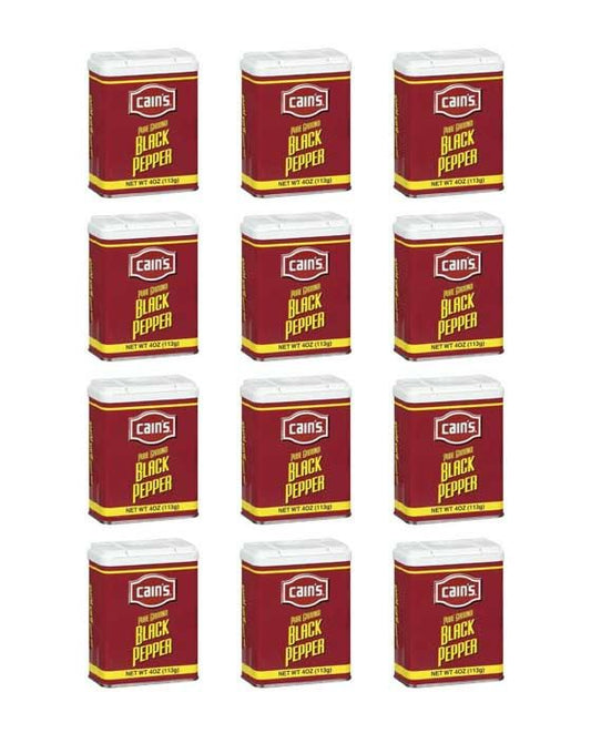  Cain's Pure Ground Black Pepper, 12 Bottles, 4 Oz Each