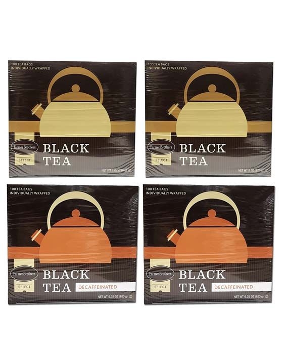  Farmer Brothers Black Tea: 2 Boxes Regular & 2 Boxes Decaf