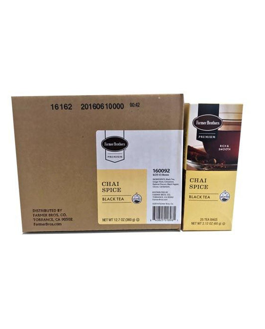  Farmer Brothers Premium: Chai Spice Hot Tea, 6/25 Ct Tea Boxes