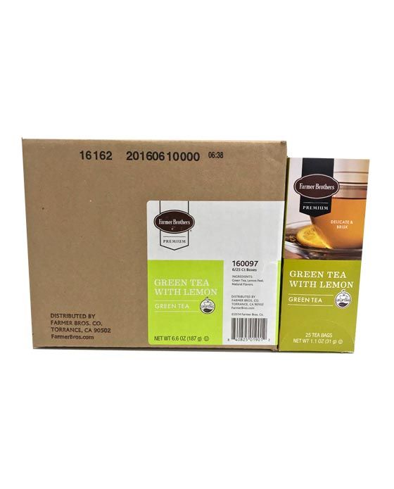  Farmer Brothers Premium Green Tea With Lemon, 6/25 Ct Tea Boxes