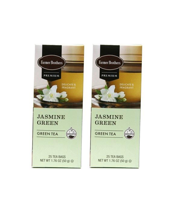 Farmer Brothers Premium Jasmine Green Hot Tea, 2/25 Ct Tea Boxes
