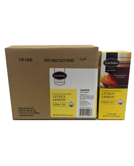  Farmer Brothers Premium Lively Lemon Hot Tea, 6/25 Ct Tea Boxes