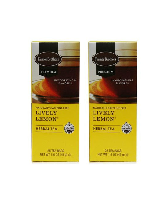  Farmer Brothers Premium: Lively Lemon Hot Tea, 2/25 Ct Tea Boxes