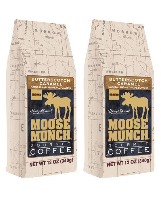  Harry & David Moose Munch Butterscotch Caramel Ground Gourmet Coffee 2 Bags