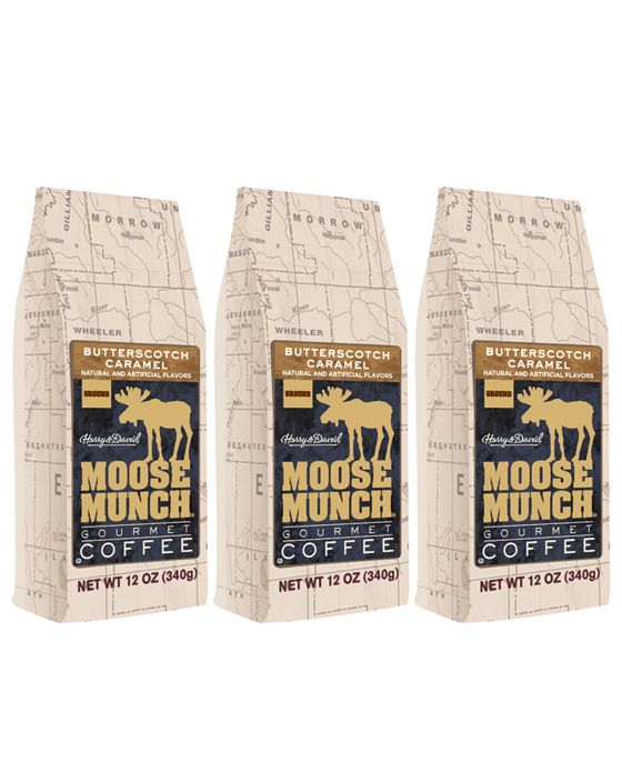  Harry & David Moose Munch Butterscotch Caramel Ground Gourmet Coffee 3 Bags (12 Oz Each)