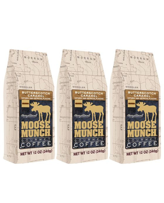  Harry & David Moose Munch Butterscotch Caramel Ground Gourmet Coffee 3 Bags (12 Oz Each)