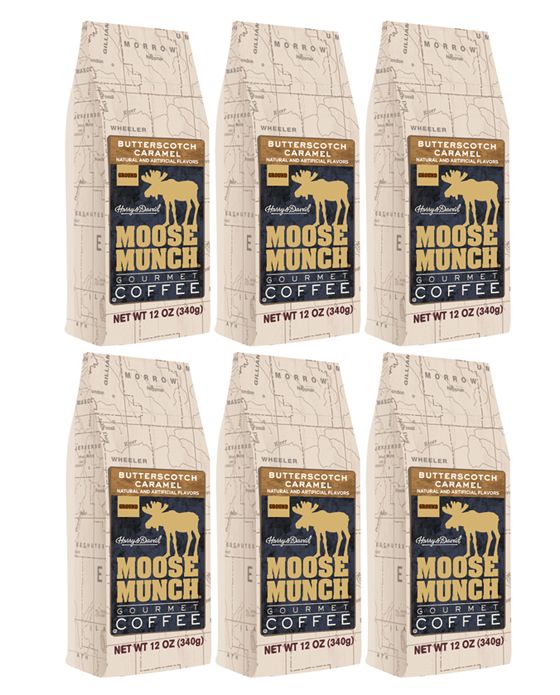  Moose Munch By Harry & David, Butterscotch Caramel Ground Coffee, 6/12 Oz Bags