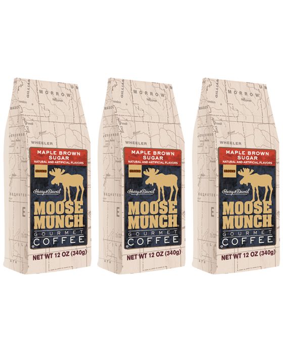  Harry & David Moose Munch Maple Brown Sugar Ground Gourmet Coffee 3 Bags (12 Oz Each)