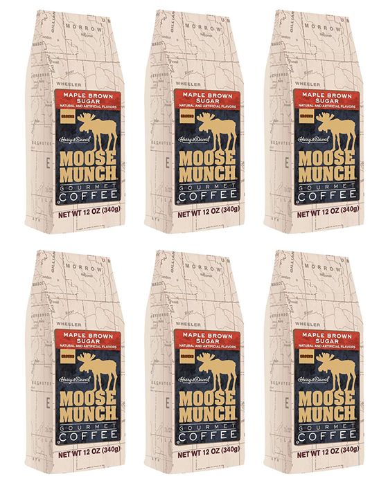  Moose Munch By Harry & David, Maple Brown Sugar Ground Coffee, 6/12 Oz Bags