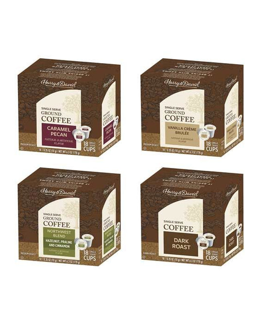  Harry & David-Caramel Pecan,Dark Roast,Northwest,Vanilla Creme Brulee Asst 4/18 Ct (72ct)