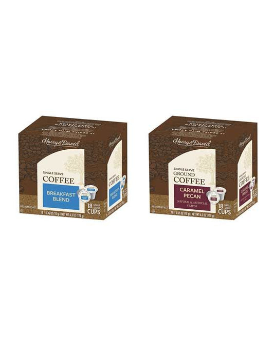  Harry & David Coffee Combo, Breakfast Blend, Caramel Pecan 2/18 Ct Boxes