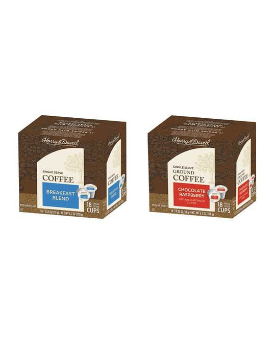  Harry & David Coffee Combo,Breakfast Blend,Chocolate Raspberry 2/18 Ct Boxes