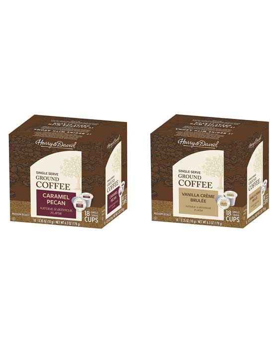  Harry & David Coffee Combo, Caramel Pecan, Vanilla Creme Brulee 2/18 Ct Boxes