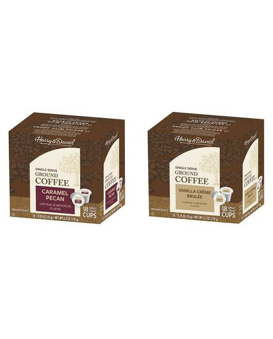  Harry & David Coffee Combo, Caramel Pecan, Vanilla Creme Brulee 2/18 Ct Boxes