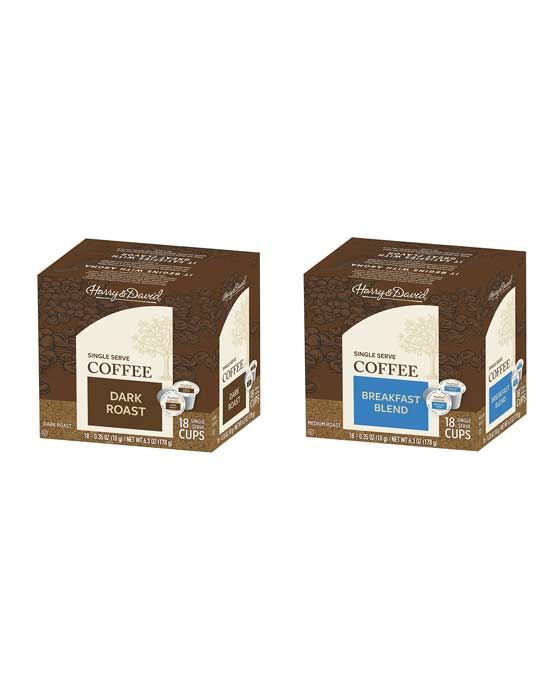  Harry & David Coffee Combo, Dark Roast, Breakfast Blend 2/18 Ct Boxes