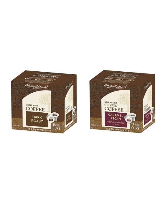  Harry & David Coffee Combo, Dark Roast, Caramel Pecan 2/18 Ct Boxes