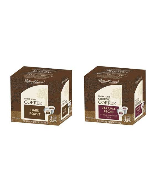  Harry & David Coffee Combo, Dark Roast, Caramel Pecan 2/18 Ct Boxes