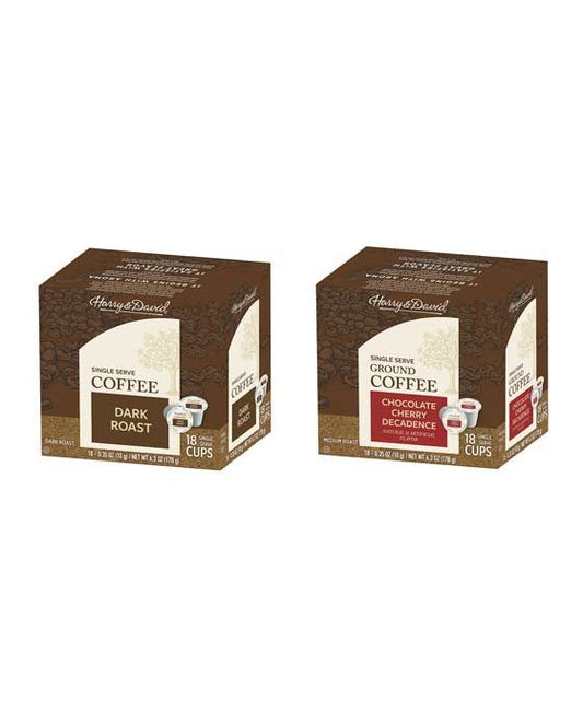  Harry & David Coffee Combo Dark Roast, Chocolate Cherry Decadence 2/18 Ct Boxes