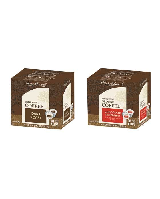  Harry & David Coffee Combo, Dark Roast, Chocolate Raspberry 2/18 Ct Boxes