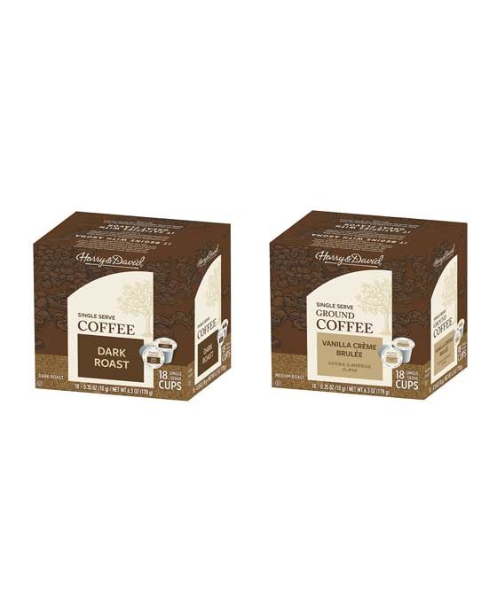  Harry & David Coffee Combo, Dark Roast-Vanilla Creme Brulee 2/18 Ct Boxes