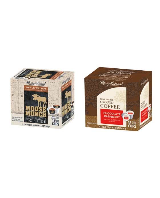  Harry & David Coffee Combo, Maple Walnut, Chocolate Raspberry 2/18 Ct Boxes