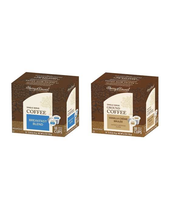  Harry & David Coffee Combo, Breakfast Blend, Vanilla Creme Brulee 2/18 Ct Boxes