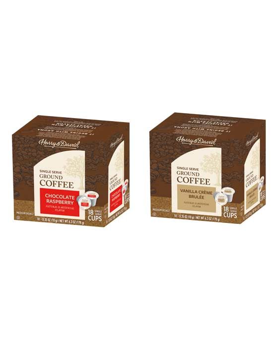  Harry & David Coffee Combo,Chocolate Raspberry, Vanilla Creme Brulee 2/18 Ct Boxes