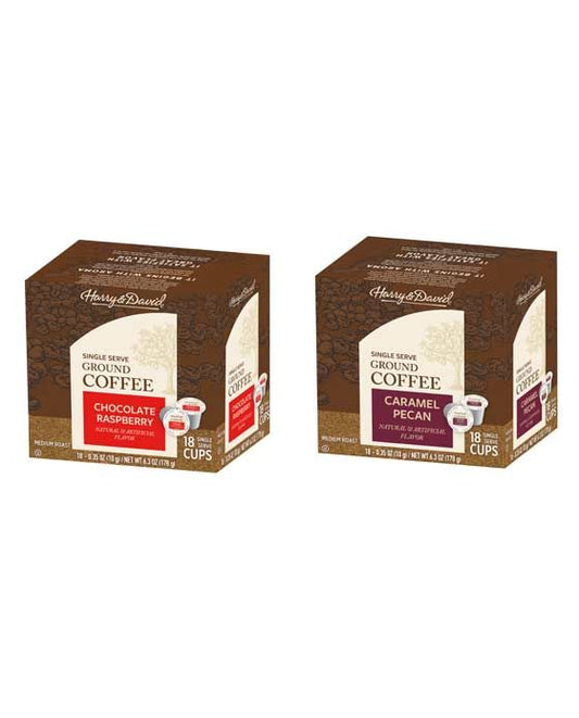  Harry & David Coffee Combo Chocolate Raspberry, Caramel Pecan 2/18 Ct Boxes