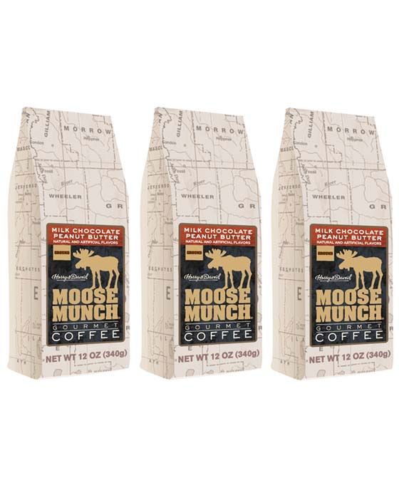  Harry & David Moose Munch Milk Chocolate Peanut Butter Ground Gourmet Coffee 3 Bags