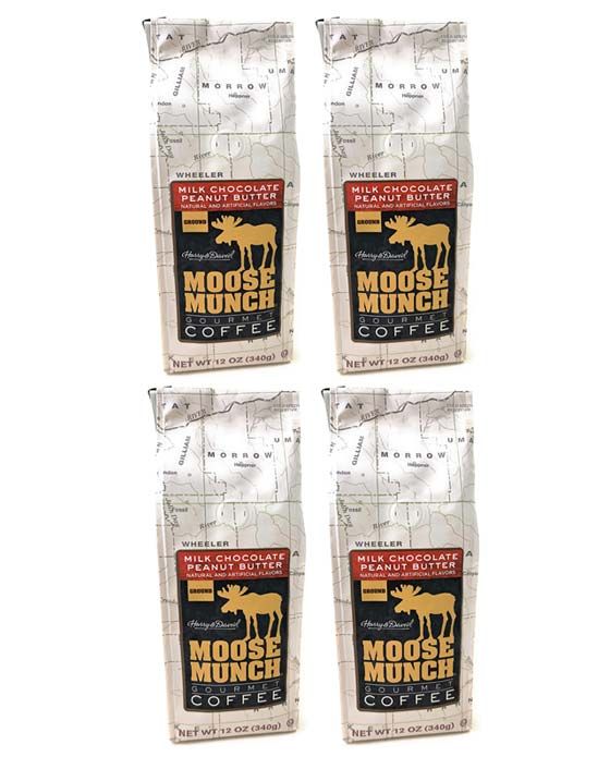  Harry & David Moose Munch Milk Chocolate Peanut Butter Ground Gourmet Coffee 4 Bags