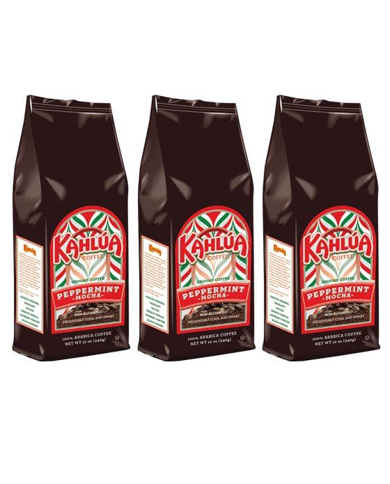  Kahlua Peppermint Mocha Gourmet Ground Coffee (3 Bags/12 Oz)