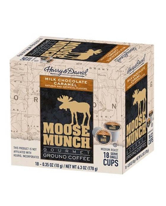  Moose Munch Coffee By Harry & David, Milk Chocolate Caramel, 18 Count Box