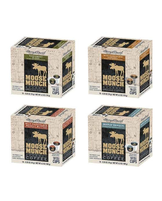  Moose Munch Northwest, Chocolate Caramel, Chocolate Peanut Butter, Maple Vanilla 4/18 Ct Boxes