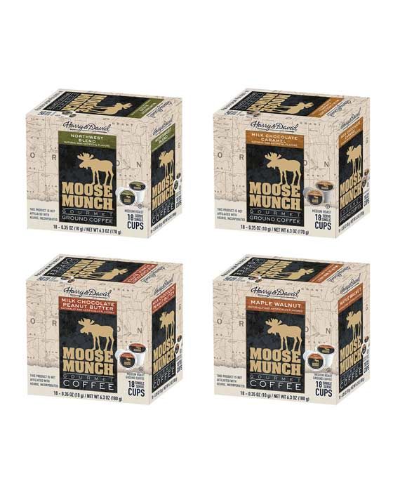  Moose Munch Northwest Blend, Chocolate Caramel, Chocolate Peanut Butter, Maple Walnut 4/18 Ct Boxes