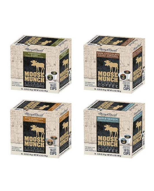  Moose Munch Northwest, Dark Chocolate Caramel, Milk Chocolate Caramel, MapleVanilla 4/18 Ct