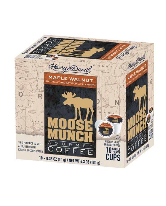  Moose Munch Single Serve Coffee By Harry & David, Maple Walnut, 18 Count Box