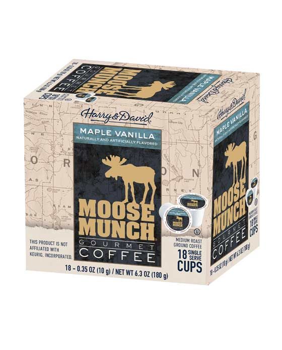  Moose Munch Single Serve Coffee By Harry & David, Maple Vanilla, 18 Count Box