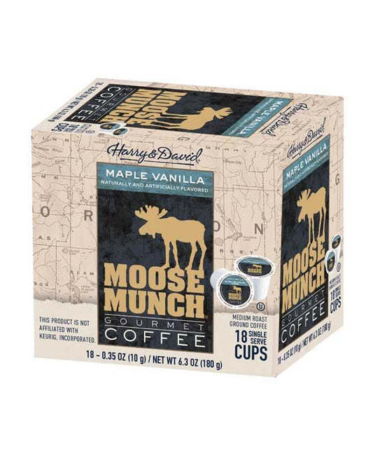  Moose Munch Single Serve Coffee By Harry & David, Maple Vanilla, 18 Count Box
