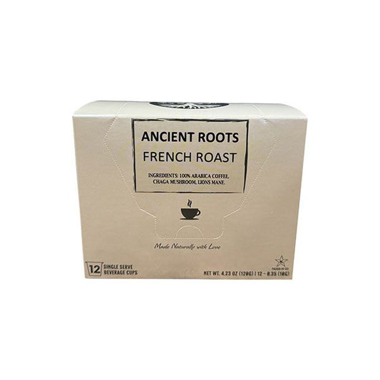 Ancient Roots Single Serve Mushroom Coffee, Made With Chaga And Lion's Mane, 100% Arabica, Medium Roast, (French Roast) (12 Count)